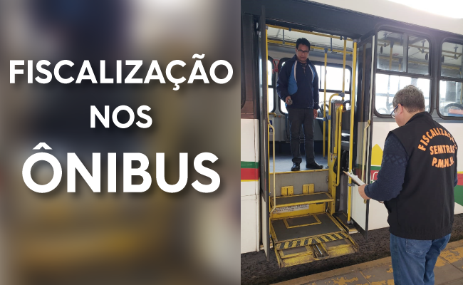 Um fiscal verifica a situação de um ônibus parado