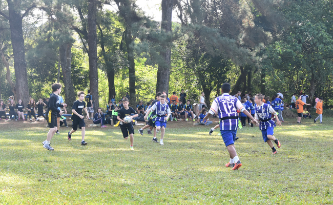 Meninos jogando em um campo de grama
