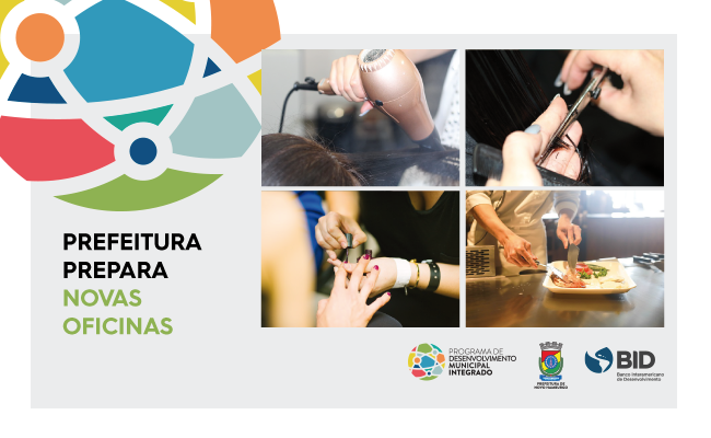 Quatro fotos em mosaico. Uma com um secador de cabelo. A segunda com uma mão cortando um cabelo. Três: pintando unhas e quatro cortando legumes