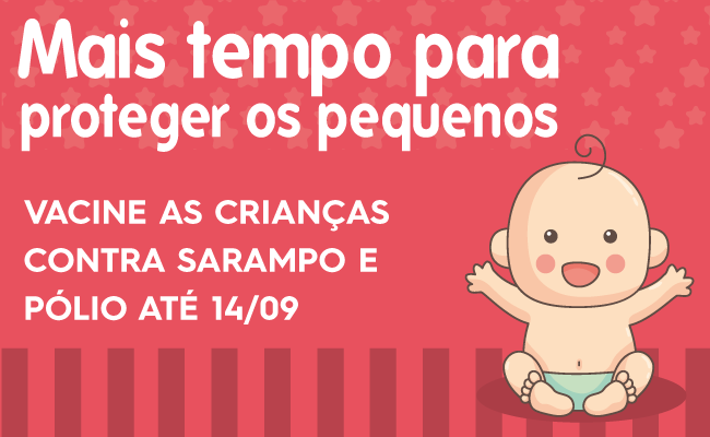 Em um fundo rosa, à direita, o desenho de um bebê e o escrito "Mais tempo para proteger os pequenos"