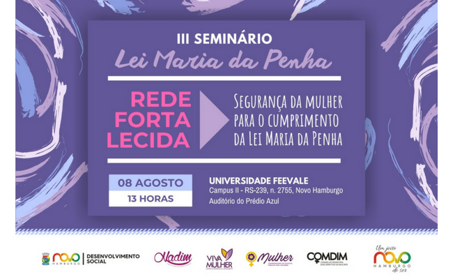 fundo roxo com o escrito "Seminário Maria da Penha"