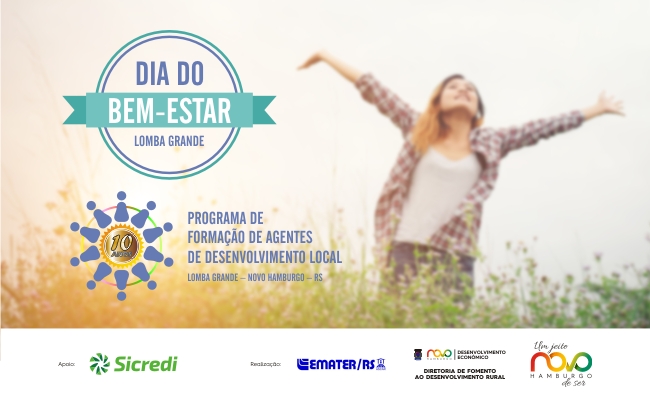 Mulher de braços abertos em um jardim. Em texto, "Dia do Bem Estar"