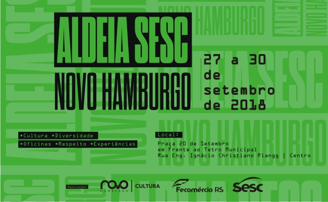 Fundo verde com escrito "Aldeia Sesc Novo Hamburgo"