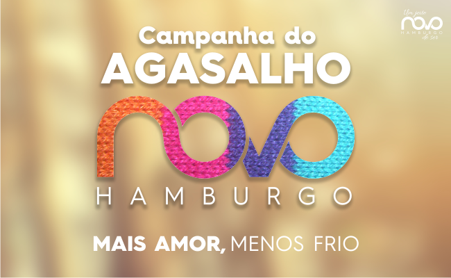 Imagem desfocada atrás, com o escrito campanha do agasalho