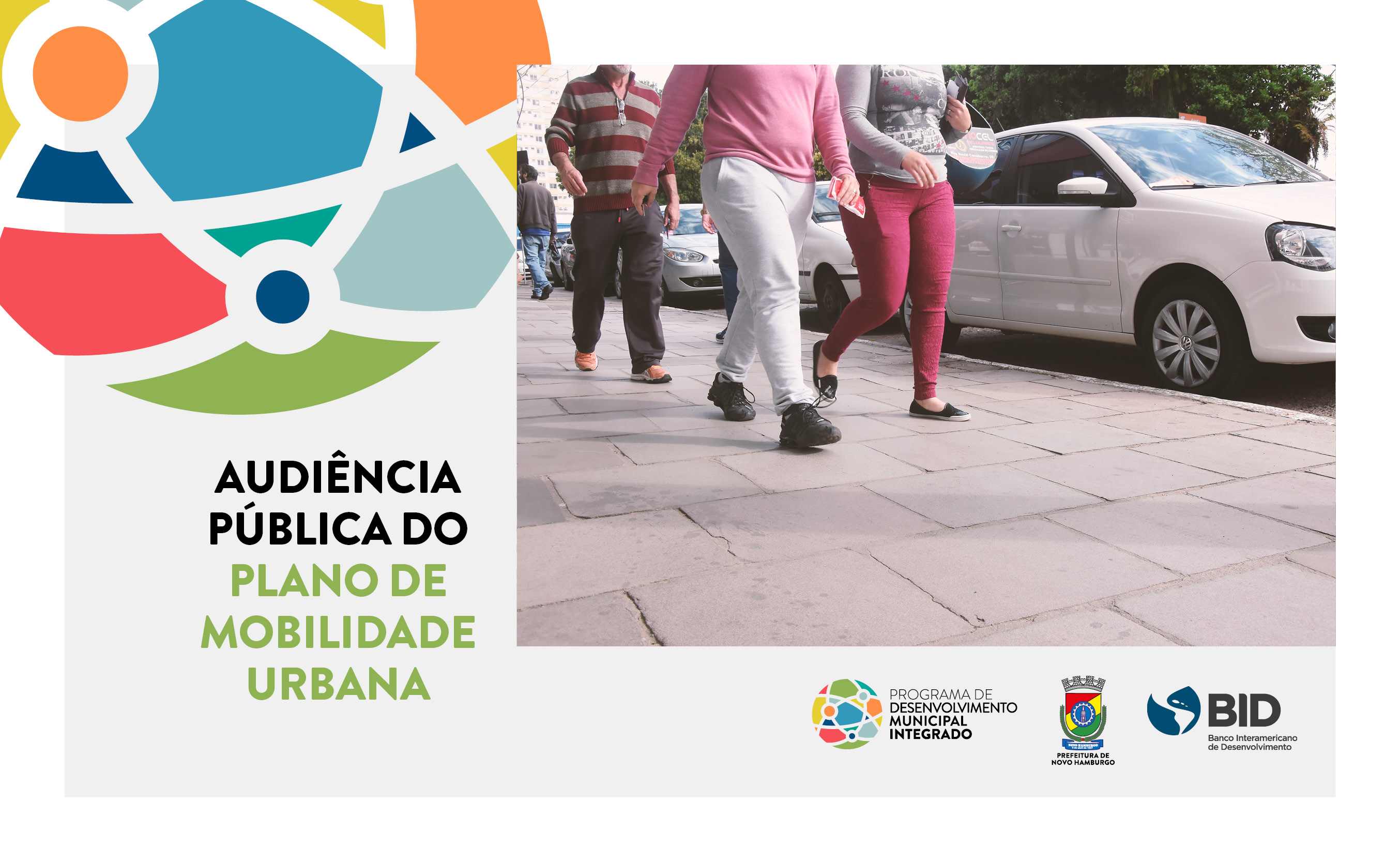 Texto em fundo cinza escrito "Participe da Audiência Pública do Pla de Mobilidade"