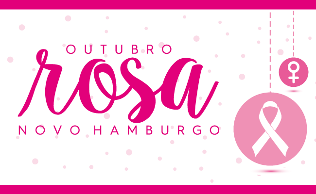 Em um fundo branco, escrito outubro rosa Novo Hamburgo