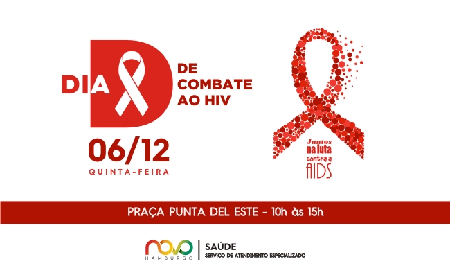 Fundo branco com o logo do combate a aids e escrito 6 de dezembro