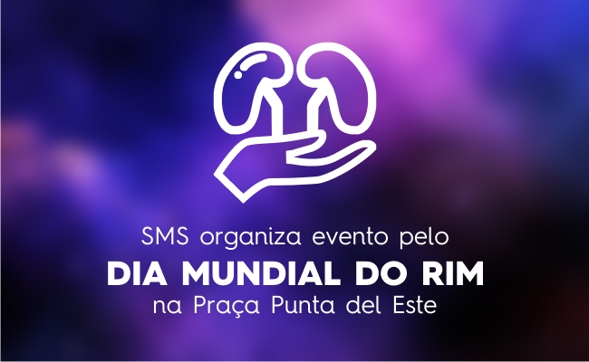 Desenho de um rim e um fundo escrito "Dia Mundial do Rim"