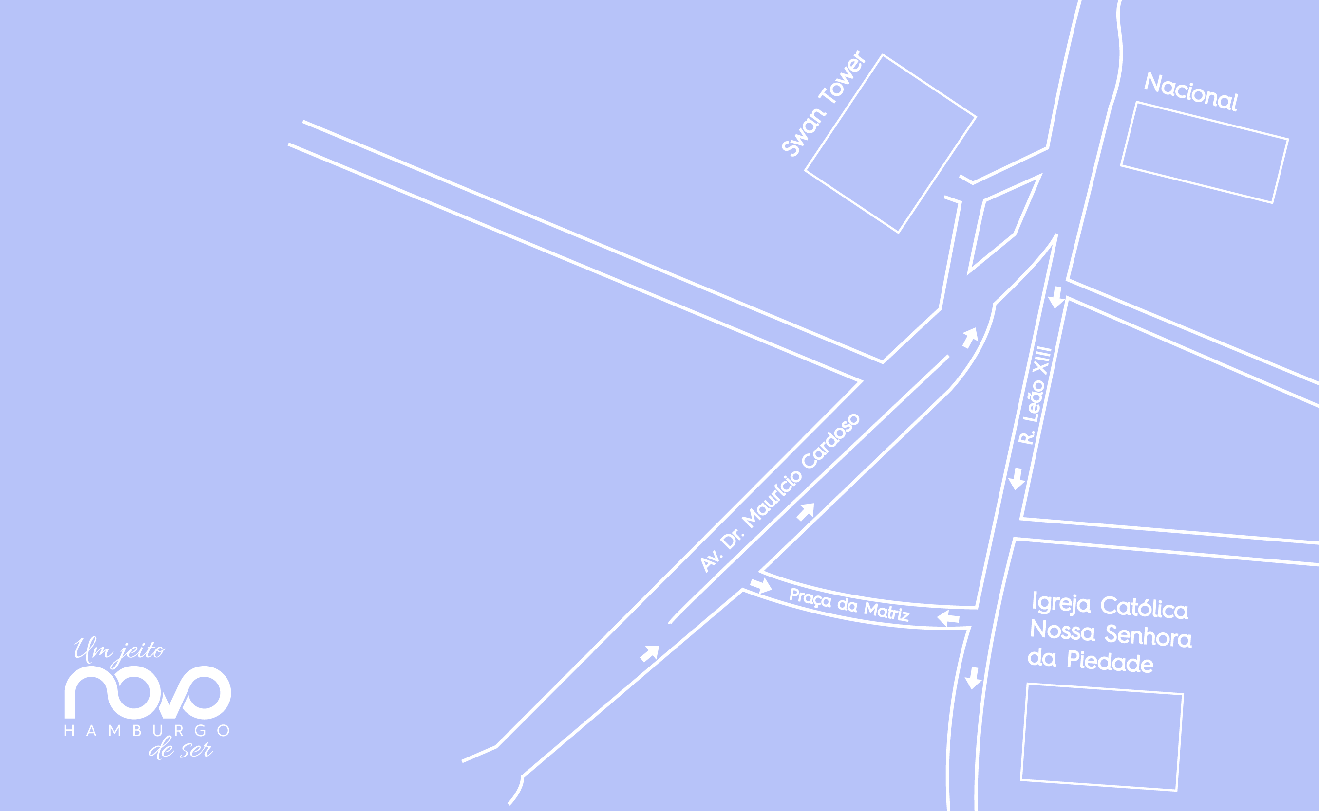 Um mapa em desenho com as ruas