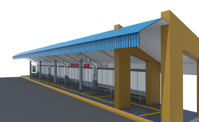 Uma grande parada de ônibus em formato de desenho