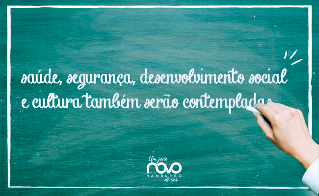 Em um quadro, escrito "Saúde, segurança, desenvolvimento social e cultura também serão contempladas