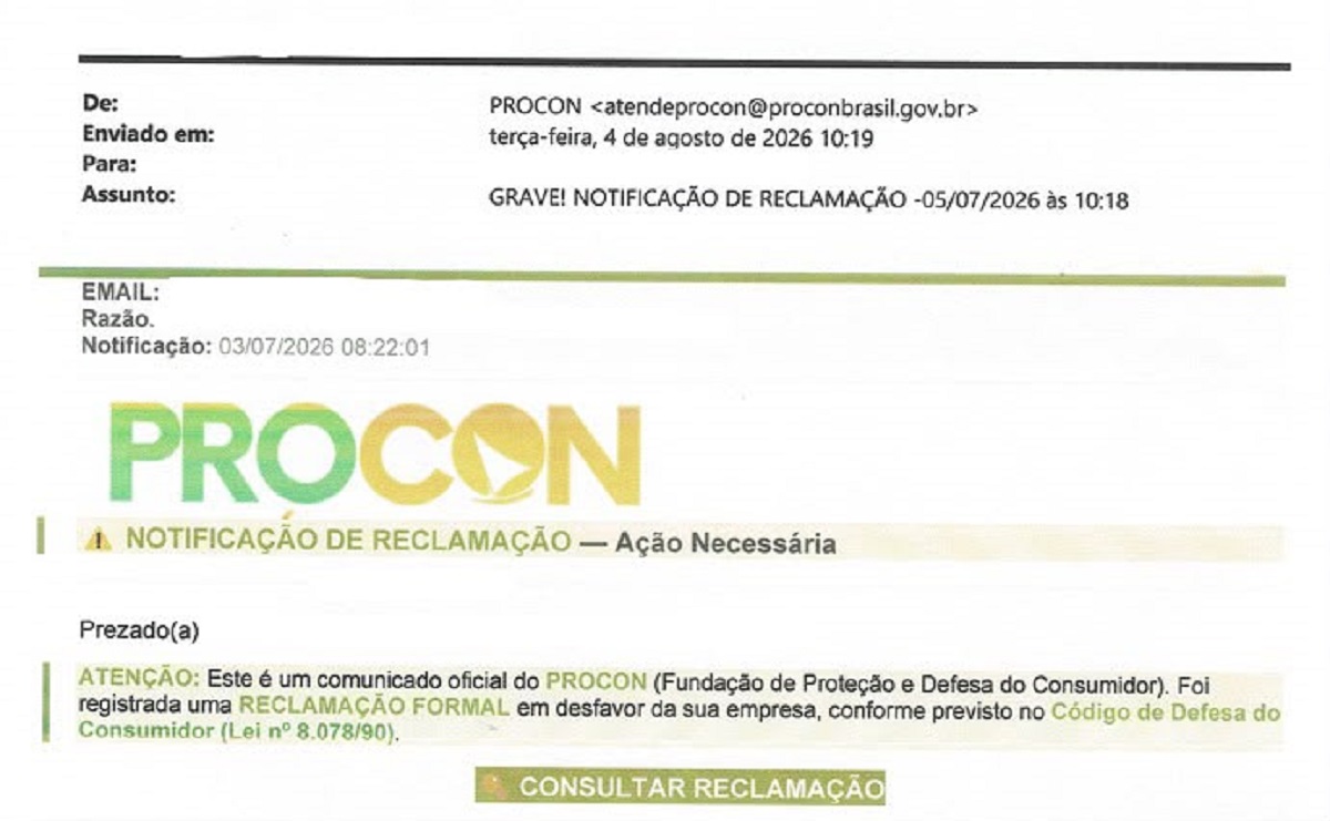 Imagem acima retrata e-mail falso encaminhado a empresa de Novo Hamburgo