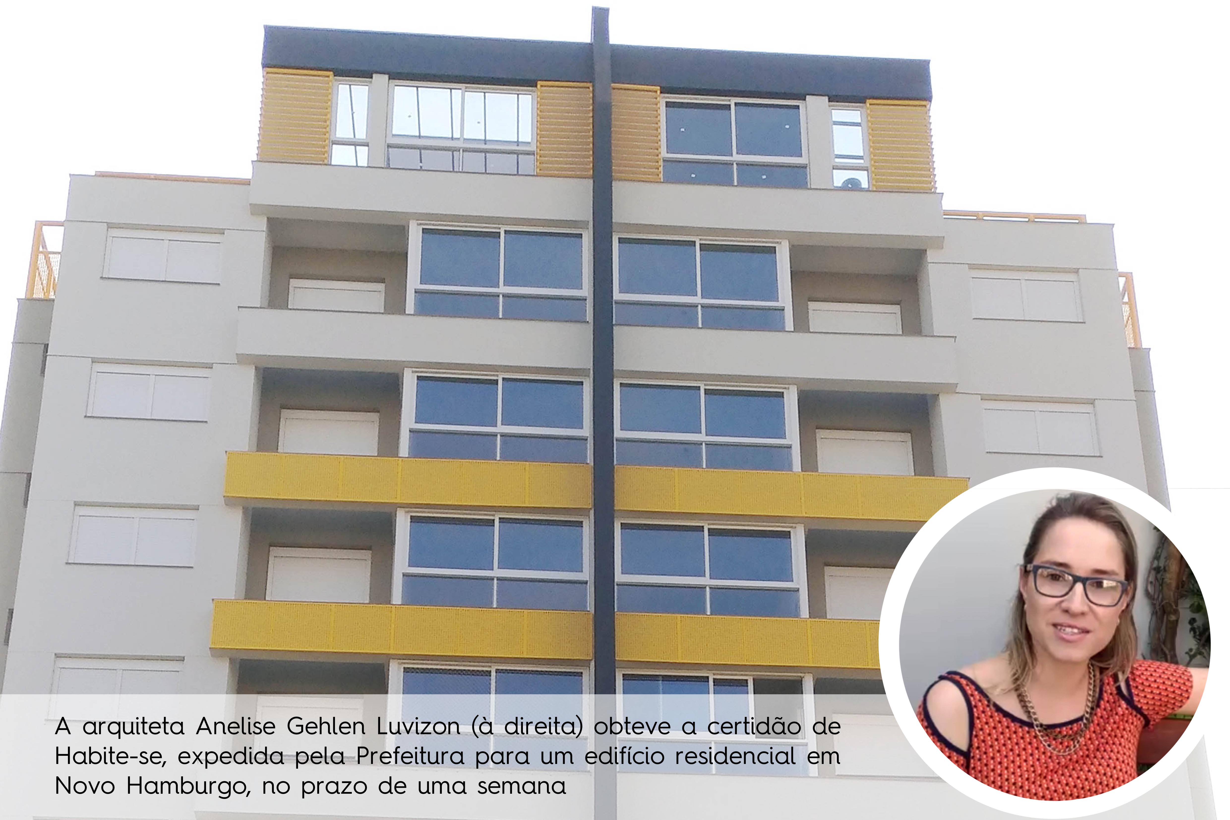 Foto de um prédio e uma arquiteta