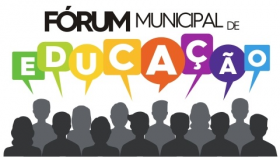 Logo do Fórum da RME - sombras de pessoas na cor preta, com balões coloridos