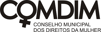 [DESCRIÇÃO] COMDIM - O logotipo do COMDIM é escrito em preto, maiúsculo e, no lugar da letra “o”, o espelho de vênus (símbolo feminino). Abaixo, Conselho Municipal dos Direitos da Mulher. [FIM DA DESCRIÇÃO]