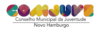 [DESCRIÇÃO] COMJUVE - O logo é formado pela sigla COMJUVE em maiúsculo, numa logotipia “gordinha”, preenchida com formas geométricas coloridas. Em seguida, Conselho Municipal da Juventude. Abaixo de uma linha fina, Novo Hamburgo.  [FIM DA DESCRIÇÃO]