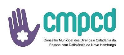 [DESCRIÇÃO] CMPCD - O logo, do lado esquerdo tem o desenho de uma mão roxa espalmada e, no centro, uma estrela de seis pontas branca. Do lado direito, a sigla CMPCD, verde e em minúsculo e abaixo, em preto, Conselho Municipal dos Direitos e Cidadania da Pessoa com Deficiência de Novo Hamburgo  [FIM DA DESCRIÇÃO]